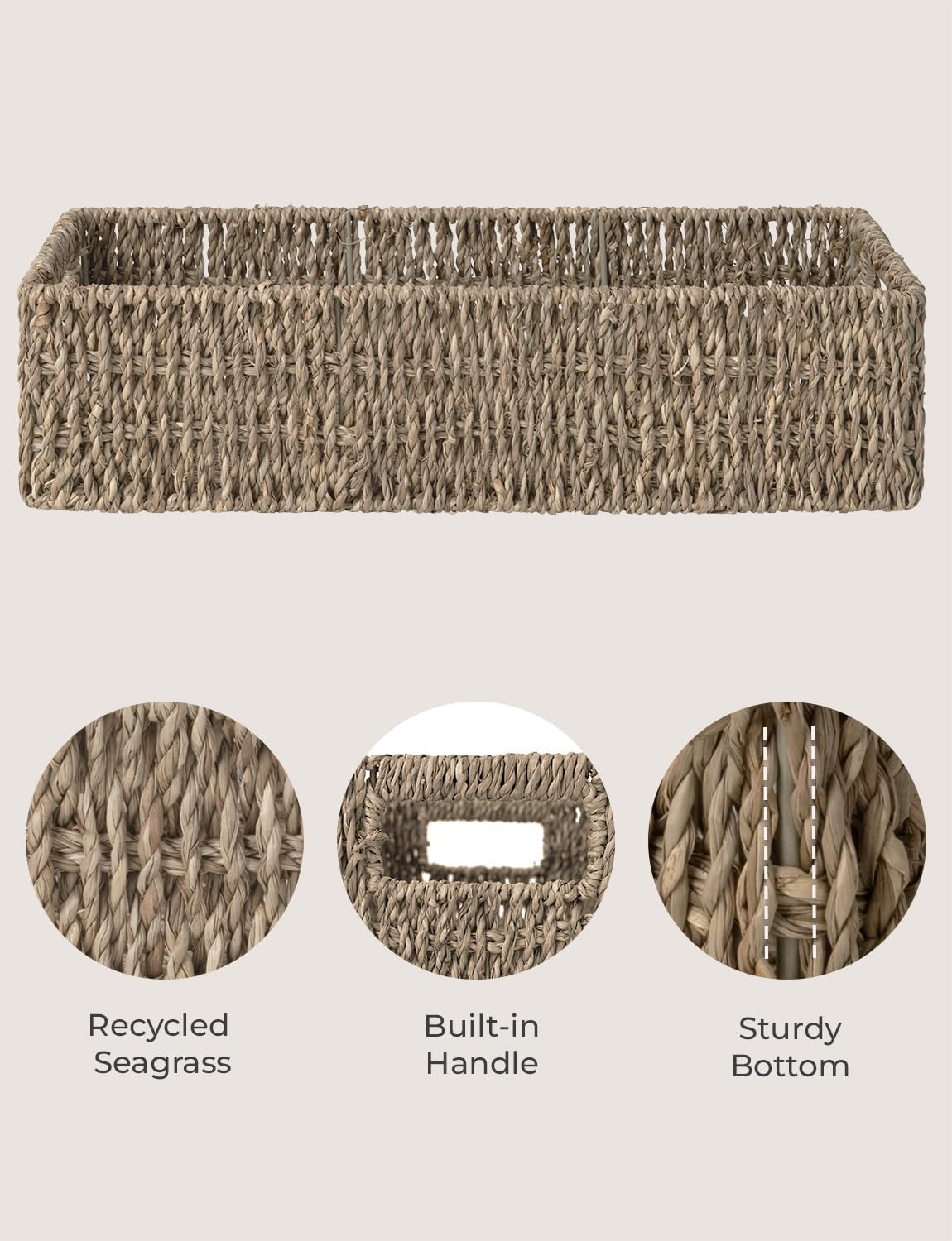 StorageWorks Seagrass Baskets with Built-in Handles, Bathroom Decor Box for Toilet Tank Top, 14 ¼"L x 6 ½"W x 3 ¾"H