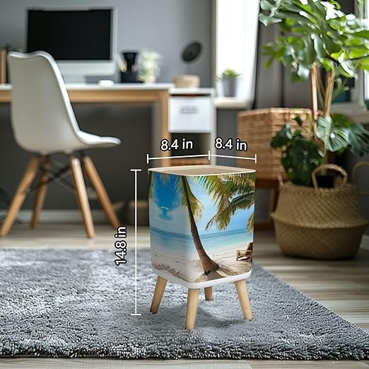 Small Trash Can with Lid Tropical Beach Caribbean sea Saona Island Dominican Republic Wastebasket with Press Cover Dog Proof Garbage Can Waste Bin for Kitchen Bathroom Nursery 2.6 Gallon