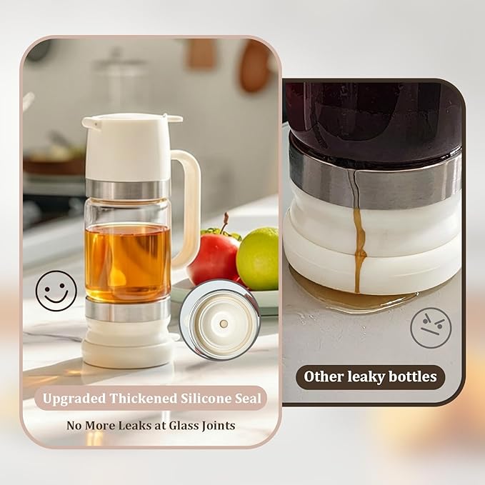 Aelga Honey Dispenser, Honey Dispenser No Drip 9 oz Glass Honey Jar with Handle & Base, Easy Pour Syrup Dispenser, No-Mess for Coffee, Tea, Waffles & Desserts, White