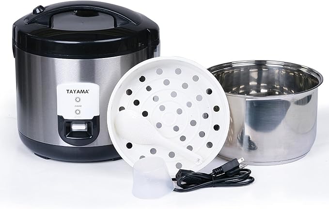 Tayama 20-Cup Stainless Steel Automatic Rice Cooker & Food Steamer, Black