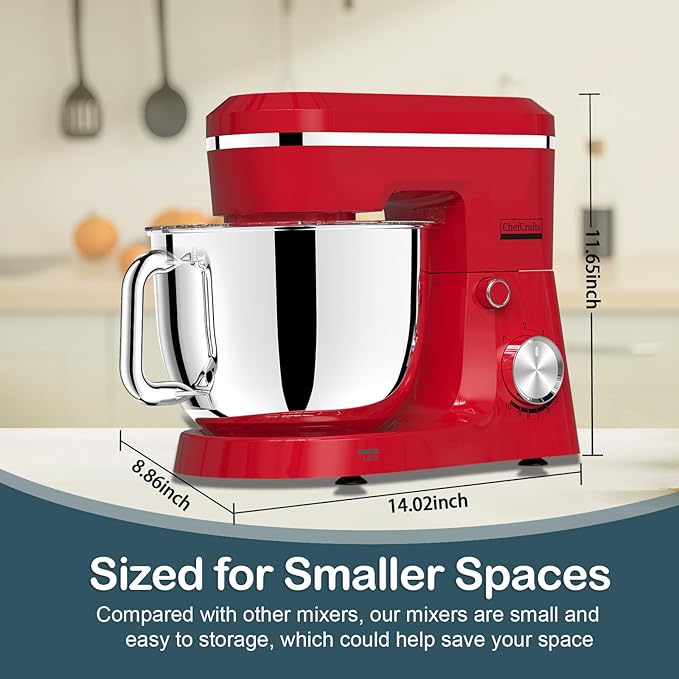 Household Stand Mixer with 6.5 Quart Bowl, Electric Food Mixer 10+p Speeds 660W, Tilt-Head Bread Dough and Cake Mixers with Dough Hook, Whisk, Beater, Splash Guard and Egg Separator (Red)
