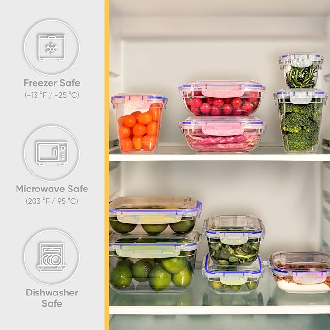 Superio Plastic Food Storage Containers with airtight Lid for Pantry, Fridge- BPA Free, Leakproof Sealed Container- Microwave, Dishwasher and Freezer Safe, Clear (20 Cup- 4 Pack)