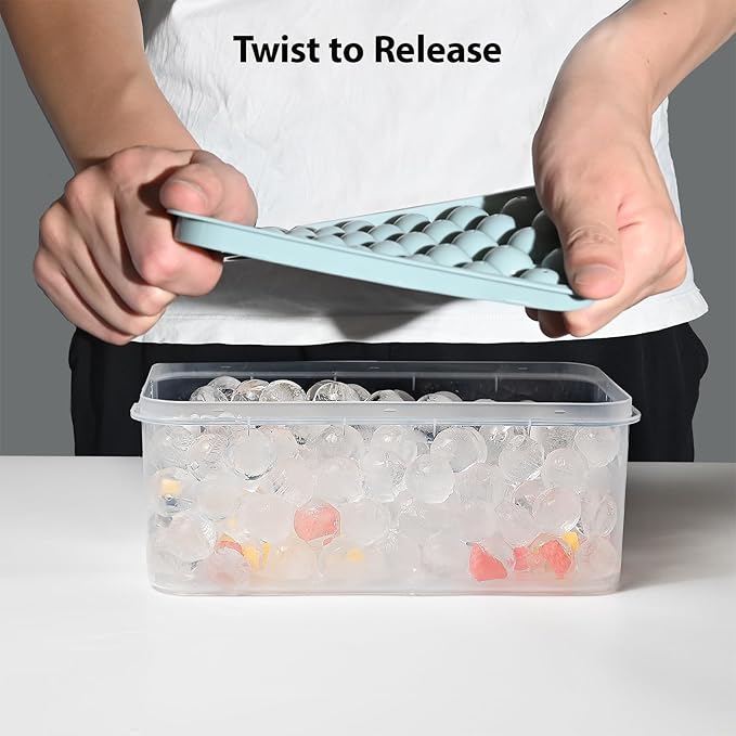 Ice Cube Trays with Lid and Bin, 0.8 IN Small Round Ice Cube Mold for Freezer - Easy Release Stackable Ice Ball Maker for Cocktail,Whiskey and Drinks,BPA-Free(0.8in/96 balls&box)