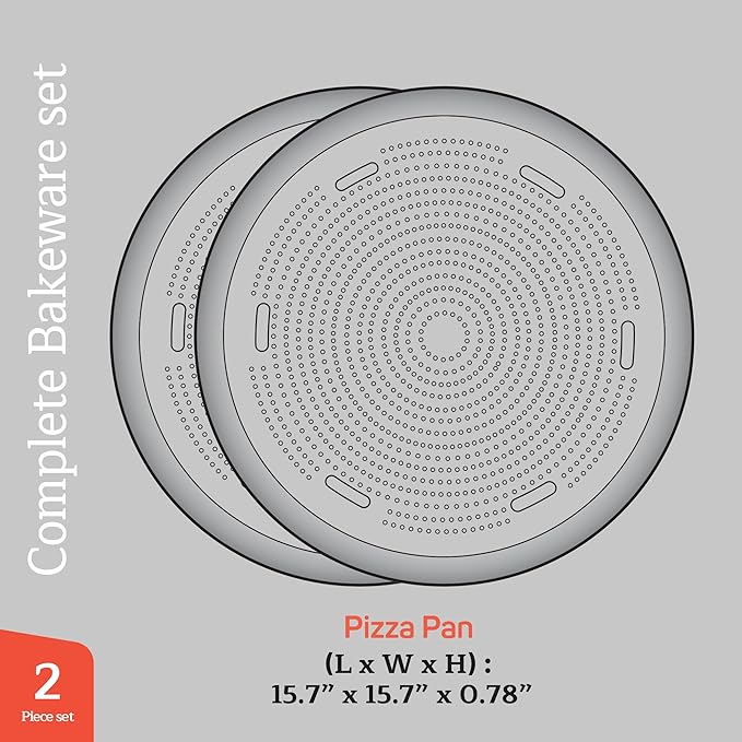 Emporio Kitchen Non-Stick Pizza Pan 2 Pack – 16 Inch Round Carbon Steel Pizza Tray with Perforated Holes, PFOAPFOSPTFE-Free, Dishwasher & Oven Safe Up To 450°F, Durable Nonstick Gray Coating