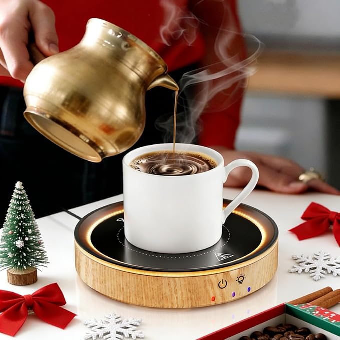 36W Mug Warmer, 3 Temperature Settings, Auto Shut Off (2-12H), Max 176°F, Wood Grain Design with Ambient Light,Ideal Gift for Home & Office (Wood Grain)