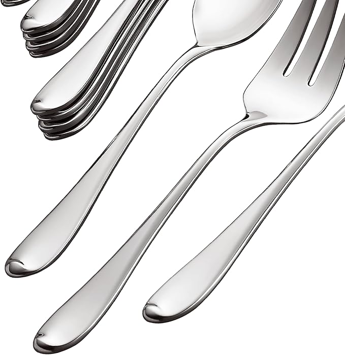 Gorham Silverware Set, Studio 45-Piece Flatware Set, Service For 8, Teardrop Handles, 18/10 Stainless Steel, Dishwasher Safe And Tarnish Resistant, Knives Spoons And Forks (Silver, 45 Piece)