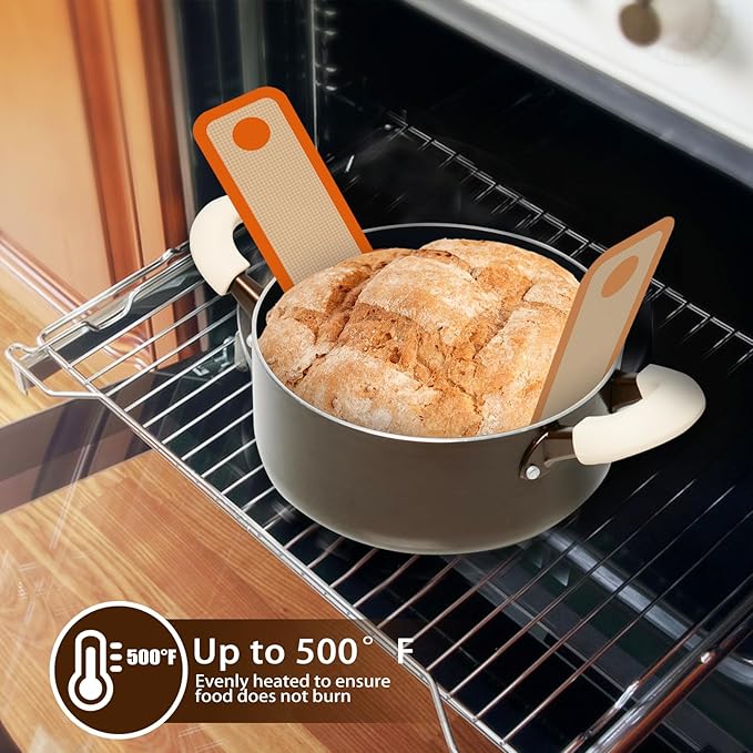 Silicone Bread Sling for Dutch Oven, Non-Stick & Easy to Clean Bread Baking Mat Set, 2 Pcs Reusable Bread Sling with Long Handle to Transfer Sourdough (Orange, Oval and Round)