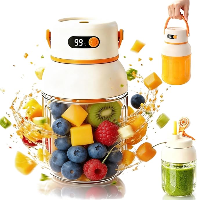 Portable Electric Juicer Cup with Zero Cord Hassle,Rechargeable Personal Blender,Digital Display,Power off when the lid is opened,2600mAh battery capacity for Gym, Office, Outdoors (1000ml)