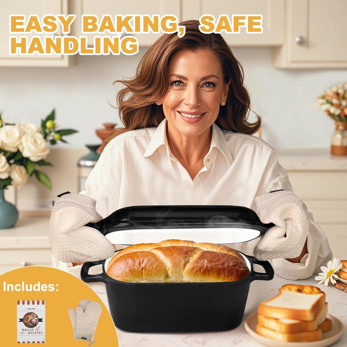Oval Enameled Dutch Oven for Bread Baking - 3.6QT Cast Iron Sourdough Bread Pan with Lid