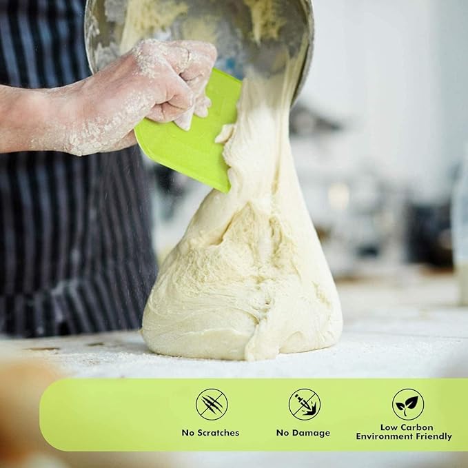 SURDOCA Dough Scraper Bench Scraper - 3P 14.2x8.5" Plastic Flexible Bowl Scraper, Sharp Edge & Angles Cake Scraper. Non-Slip Bakeware Decorating Tools Sculpting & Modeling Tools - Pure Yellow