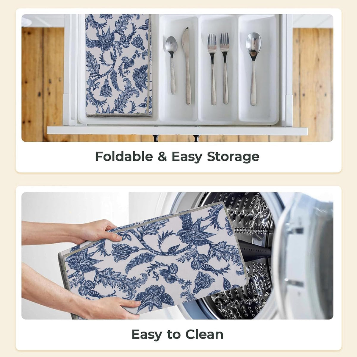 2 Pack XXL 17" x 24" Blue and White Porcelain Dish Drying Mat - Dish Drying Mats for Kitchen Counter, Super Absorbent, Anti-Slip, Fast Drying, Kitchen Must-Have
