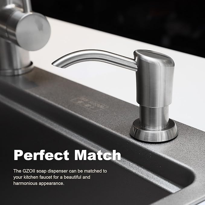 Soap Dispenser for Kitchen Sink, Sink Soap Dispenser Pump, Kitchen Sink Soap Dispenser Built-in with Top Refill Design, Brushed Nickel ABS Head with 12 Ounce Bottle