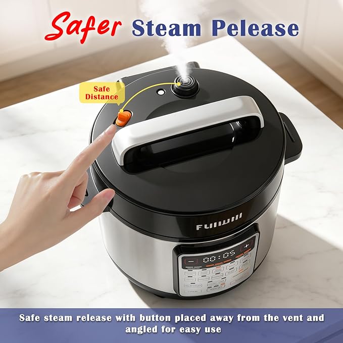Fullwill 6QT Electric Pressure Cooker, 9-in-1 Multi-Use Programmable Pressure Cooker with Slow Cook, Rice Cook, Steamer, Sauté, Yogurt Maker, Food Warmer, Foodie Helper