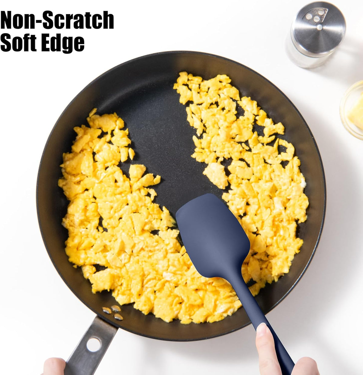 Heat Resistant Silicone Spoon Spatula, Doosu 600°F High Temp Flexible Cooking Spoons Kitchen Rubber Spoonula Scratch-Proof for Mixing Stirring Scraping Serving Non-Stick Cookware (11.4in, Navy Blue)
