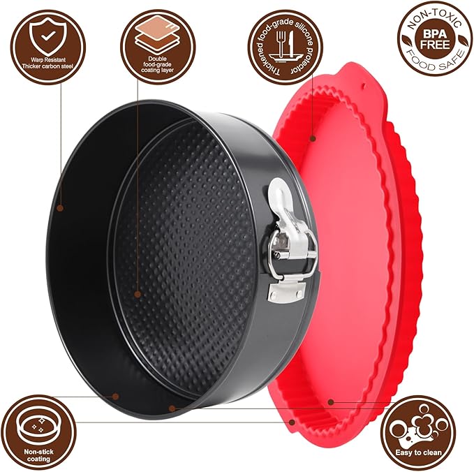 Premium Springform Pan Set - 4, 7, 9, 10 Inches Round Cake Pan set with Removable Bottom for Baking, Nonstick Coating, with Thickened Silicone Cheesecake Pan Protector