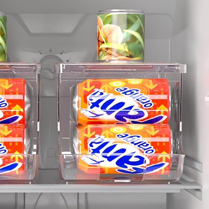 SCAVATA 2 Pack Soda Can Organizer for Refrigerator, Stackable Canned Food Pop Cans Container Can Holder Dispenser with Lid for Fridge Rack Freezer, Clear Storage Bins-Holds 12 Cans Each (Clear)