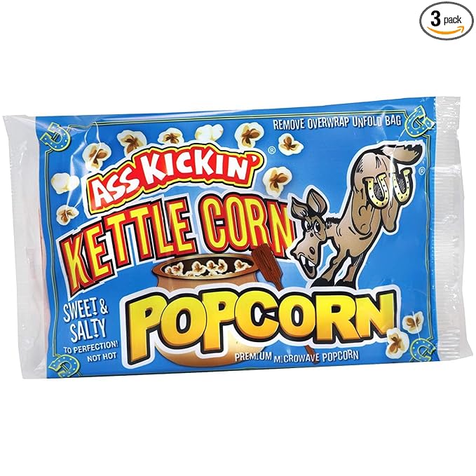 ASS KICKIN' Kettle Corn Microwave Popcorn Bags - 3 Pack - Ultimate Sweet Gourmet Popcorn Gift - Makes a Great Movie Theater Popcorn or Snack Food for Movie Night