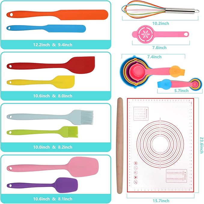 Silicone Spatula Set Rolling Pin Cookie Cutters Pastry Mat Measuring Spoons and Cups Pinch Bowls Dough Scraper, Kitchen Tools Cookware Cooking Baking Supplies 29 PCS