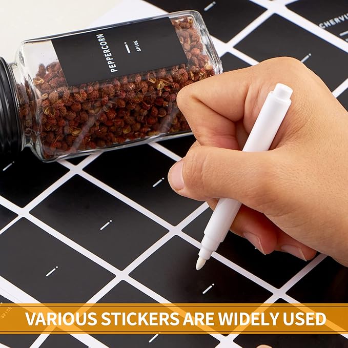 Skiileor 25 Pcs Spice Jars with Label- Glass Spice Jars with Black Metal Caps,Shaker Lids, Funnel, Chalk Pen, 4oz Seasoning Containers Bottles for Spice Rack, Cabinet, Drawer