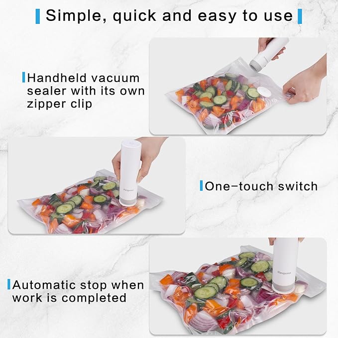 Handheld Vacuum Sealer for Food Powerful Vacuum Sealer Machine,Seal Meal Saver,Portable Food Sealer (Vacuum Sealer Machine + 30 Reusable Vacuum Bags）