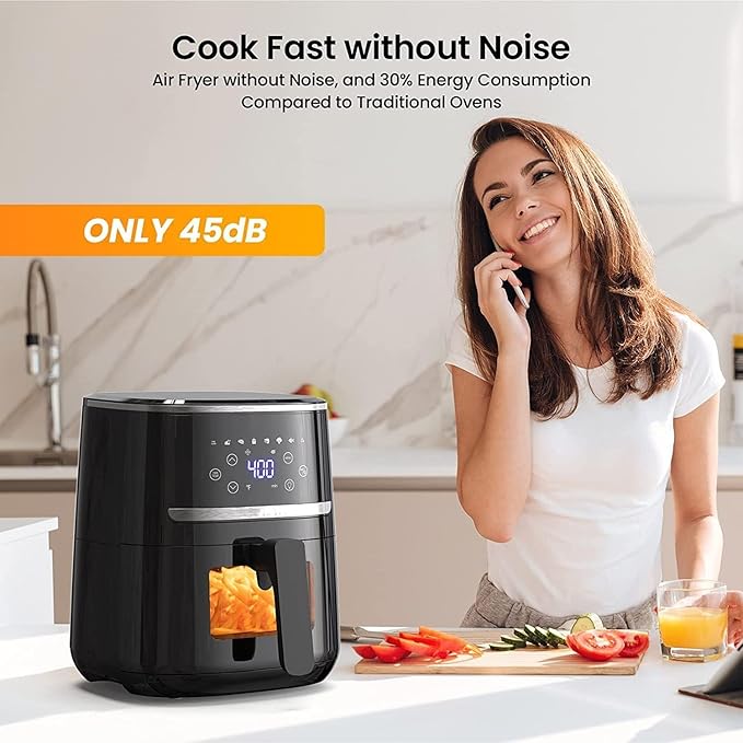 GarveeHome Air Fryer 5 QT 8 in-1 Functions, Air Fryer Oven with Touch Screen, Air Fry, Roast, Bake, Broil, Preheat Mode, Digital Small Air Fryer, Nonstick Dishwasher-Safe Basket, Black