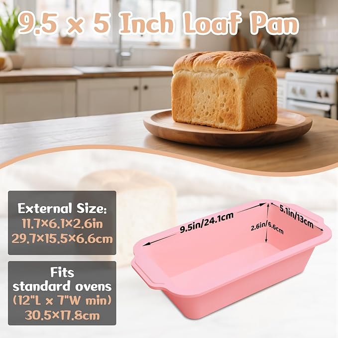 Nonstick Silicone Bread Loaf Pan: 9.5 x 5 Inch Bread Pan for Homemade with Metal Frame - for Baking Oven - Housewife Baker Home Baking Enthusiasts (Pink)