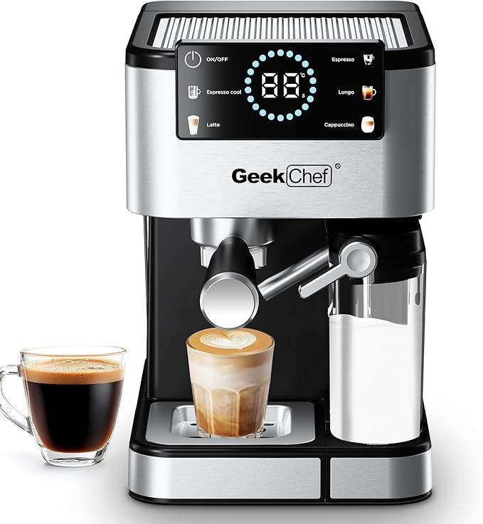 Geek Chef Espresso Machine with Milk Frother, 20 Bar Automatic Espresso Maker, Fast Heating Coffee Maker for Cappuccino, Latte & Iced Coffee, Easy to Use & Clean, for Home Barista