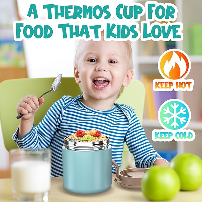 Insulated Food Jar for Kids - 15.2 Oz, Thermo for Hot Food, Soup Thermo, Insulated Food Container, Termos Para Comida Caliente, Width Mouth Stainless Steel Lunch Box with Spoon, Starry Pink