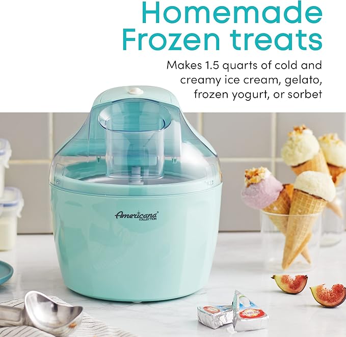 Americana Collection Elite EIM-1432M 1.5 Quart Automatic Easy Homemade Electric Ice Cream Maker, Frozen Yogurt, Sorbet, Gelato Treat, with Recipes, Mint