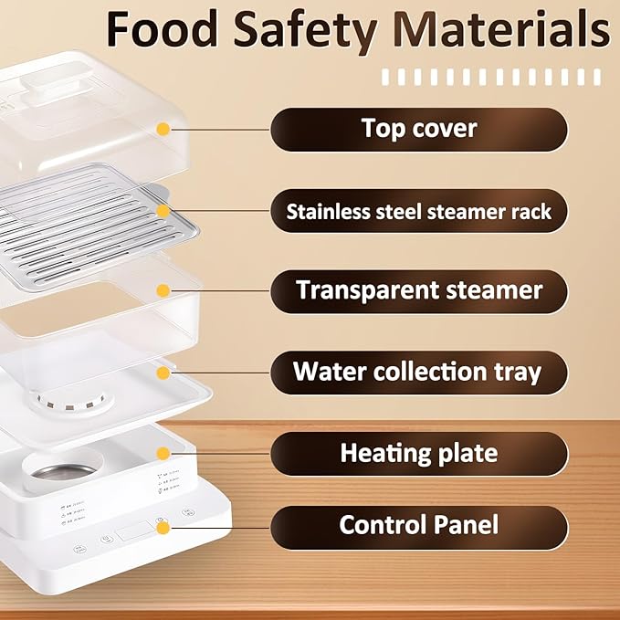 22L/23QT Electric Food Steamer, 3 Layers Food Steamer, 800W Commercial Stainless Steel Steamer, Large Capacity Breakfast Machine with Timer, for Home, Restaurant, Party
