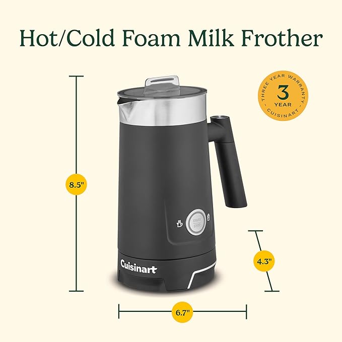 Cuisinart Hot and Cold Foam Milk Frother, Electric Frother for Coffee, Lattes, Cappuccinos, Macchiatos, Hot Chocolate and More, Stainless Steel Nonstick Milk Tank, Cool Touch Exterior, FR-16, Black