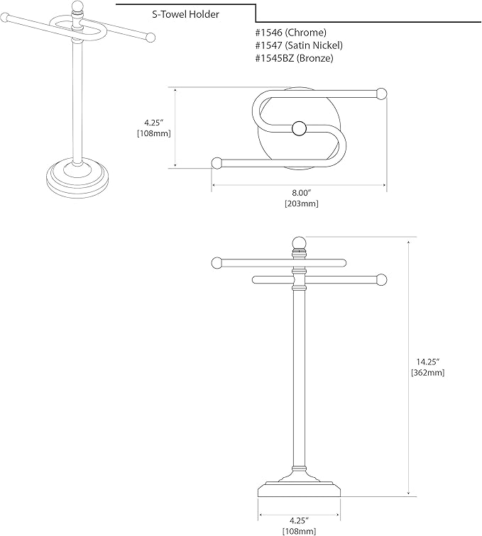 Gatco 1546 Counter Top S Style Towel Holder, Chrome