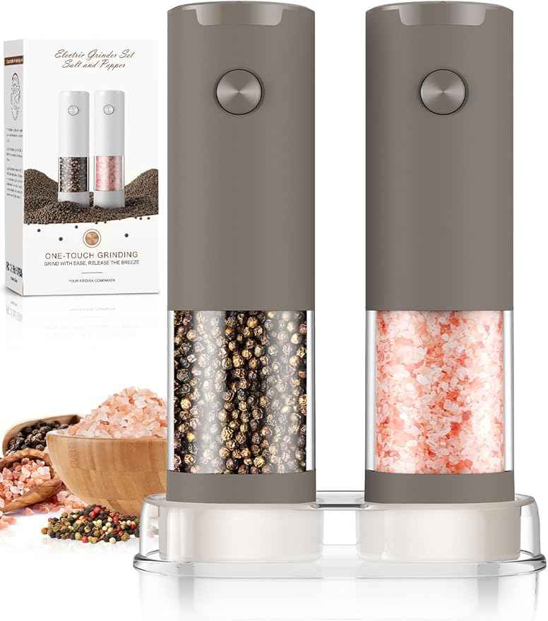 Electric Salt and Pepper Grinder Set Automatic Adjustable Coarseness Pepper Grinder Shakers Set Kitchen Products Anniversary Birthday Ideas Gifts for Men