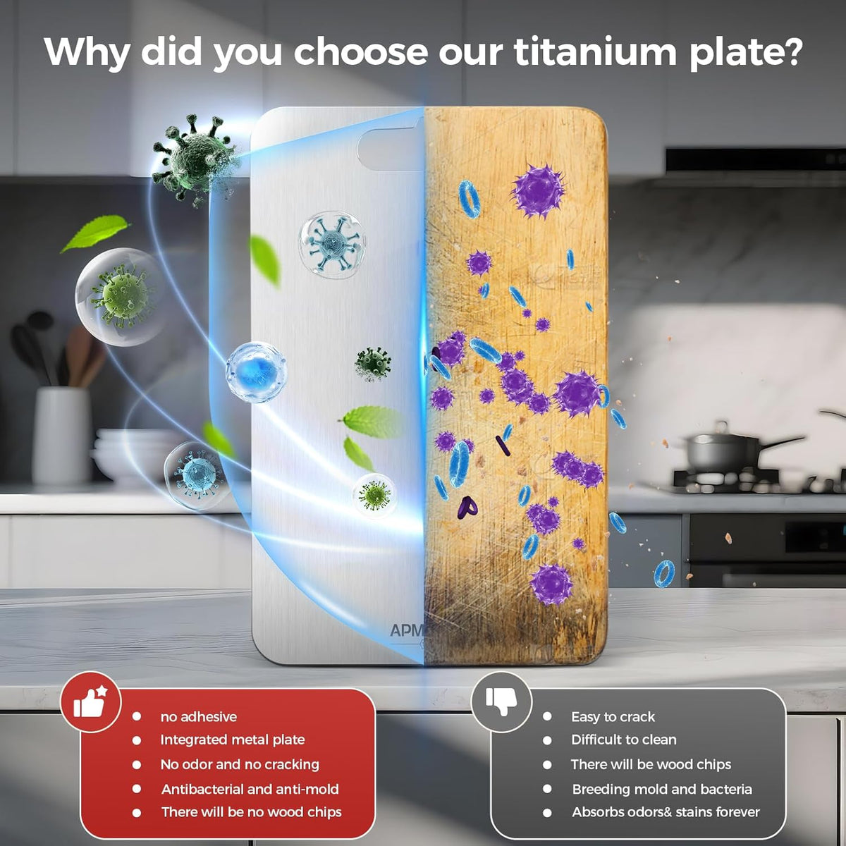 Titanium Cutting Boards for Kitchen, 100% Pure Titanium Cutting Boards Double Sided Non Toxic Cutting Board, Hygiene Durable Dishwasher Safe 13”× 8”