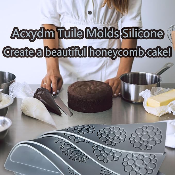 4PCS Tuile Molds Silicone,Acxydm Leaf Silicone Mold Bubble Fondant Mold,Lace Molds for Cake Decorating,3D Leaf Bubble Candy Chocolate Mold for Baking,Sugar Craft,Cupcake,Polymer Clay
