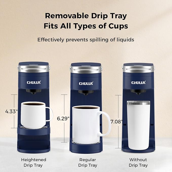 CHULUX Single Serve Coffee Maker for K Cups, One Cup Coffee Machine for Travel Mug, Fast Brewing, Auto Off, Matte Navy