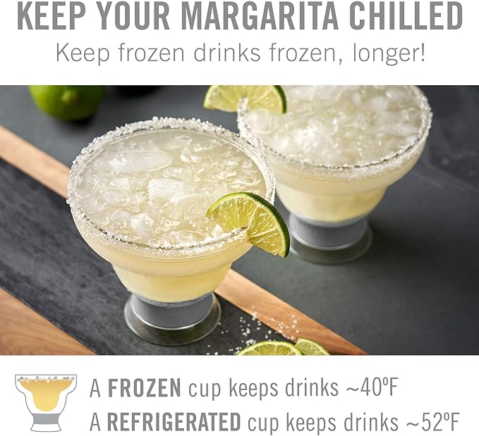 HOST FREEZE Margarita Cocktail Glasses, Frozen Cup Double Wall Insulated Daiquiri Plastic Tumblers Set Fun Tequila Drinking Cups Grey Set of 2