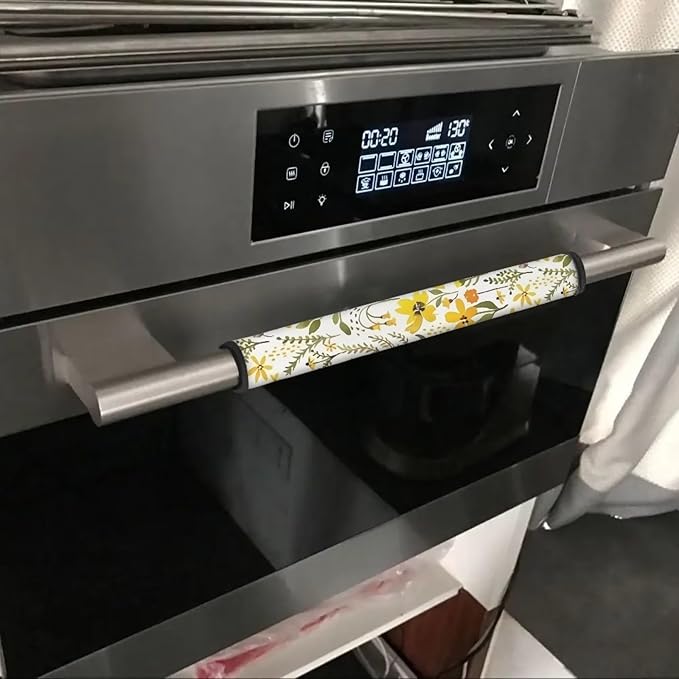 Refrigerator Door Handle Covers Set of 6, Antiskid Protector for Fridge Oven Dishwasher Keep Your Kitchen Appliance Clean from Smudges, Food Stains, Yellow Flower