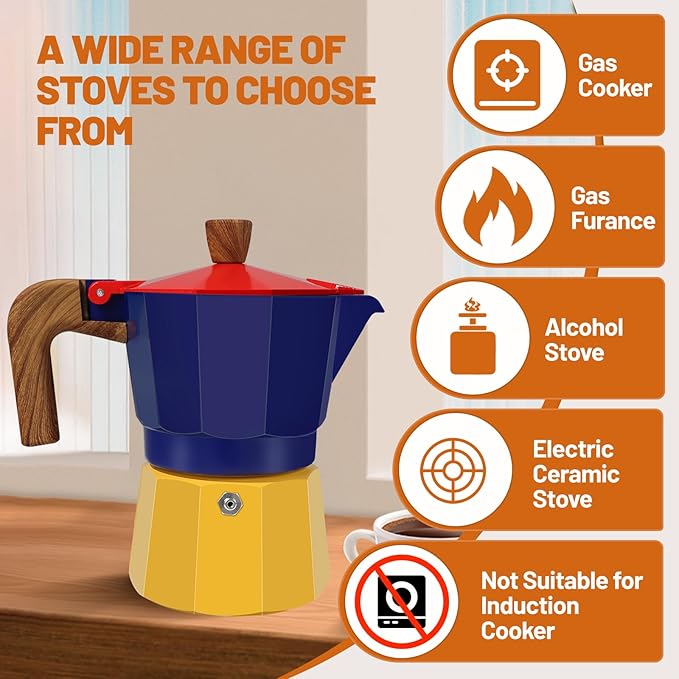 6 Cup Aluminum Espresso Stovetop Moka Pot Express Coffee Maker Percolator Italian Classic Mocha Coffee Machine for Italian and Cuban Cafe Brewing for Home Camping 300ml 10oz