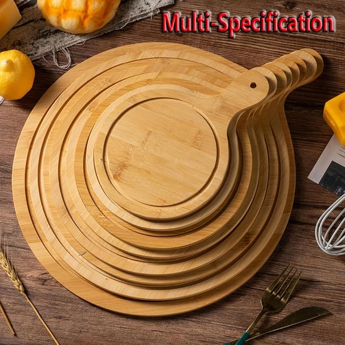 6 Pack Pizza Board Set – Premium Wooden Pizza Plates for Serving & Cutting, Round Bamboo Pizza Plate with Handle, Durable & Lightweight for Home & Restaurant (Up to 13 Inches),12inch
