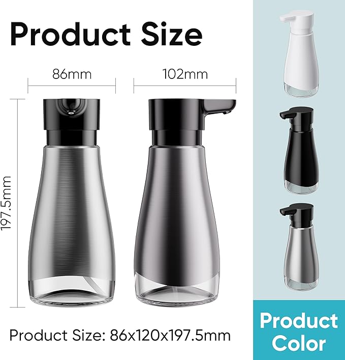 Oasis Creations 500 mL /17fl.oz Stainless Steel Liquid Soap Dispenser for Dish and Hand Soap - Two Toned Silver and Black - Refillable - Great for Kitchen Bathroom or Countertop