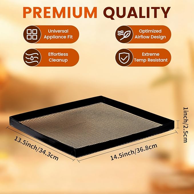 Professional-Grade 1-Pack PTFE Mesh Oven Baskets, 13.5x14.5x1 Inch Non-Stick Solid Oven Trays for Commercial Kitchens & High-Volume Cooking