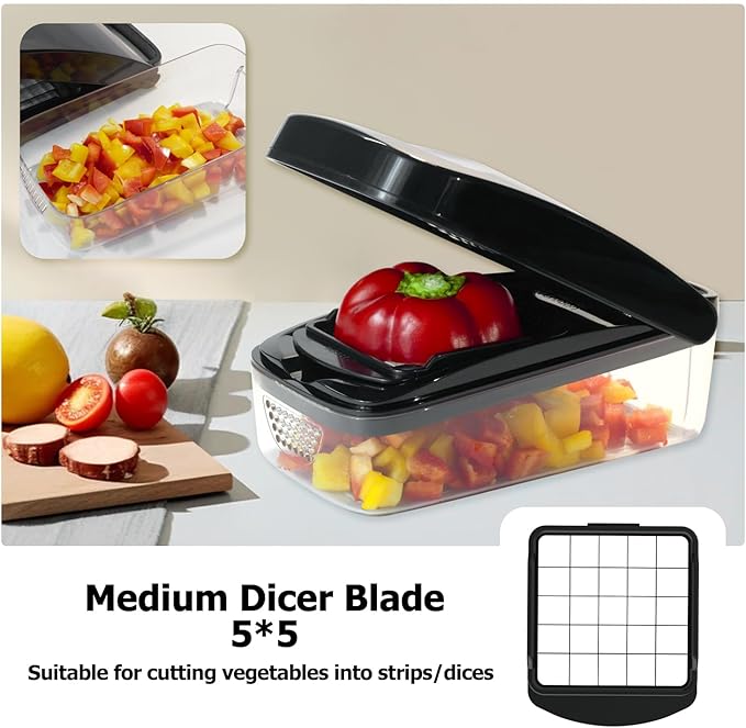 Vegetable Chopper, Food Choppers, Onion Chopper, Veggie Choppers, Onion Dicer, Potato Dicer Cuber with Container, Onion Dicer & Vegetable Dicer (Black)