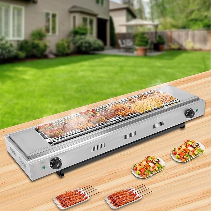 3000W Electric Griddle - Smokeless BBQ Grill with Temperature Control, Portable for Outdoor/Indoor Use (Silver, 31" Cooking Surface)