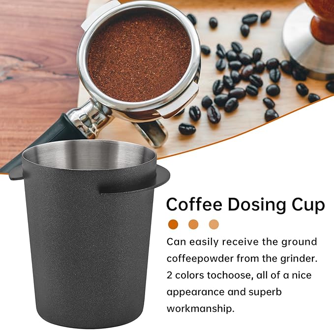 Coffee Dosing Cup 58mm, Stainless Steel Espresso coffee Dosing Cup, Coffee Powder Feeder Part coffee Grinder Powder cup Compatible (1, Black, 58mm)