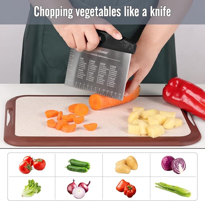 Silicone Baking Mat and Pastry Scraper, Ourokhome Dough Kneading Mat with Measurement and Conversion Chart, Ourokhome Stainless Steel Pizza Cutter for Kitchen Baking