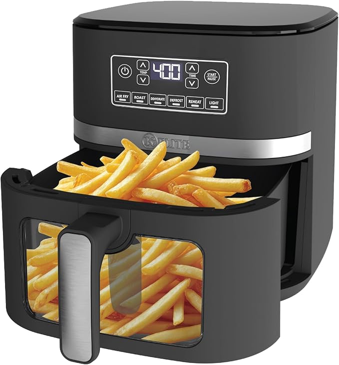 Kitchen Elite 5 Qt Large Digital Air Fryer Oven Family Size Countertop Oil-Free Cooker with Viewing Window & Light, PFAS-Free Nonstick Basket, Black
