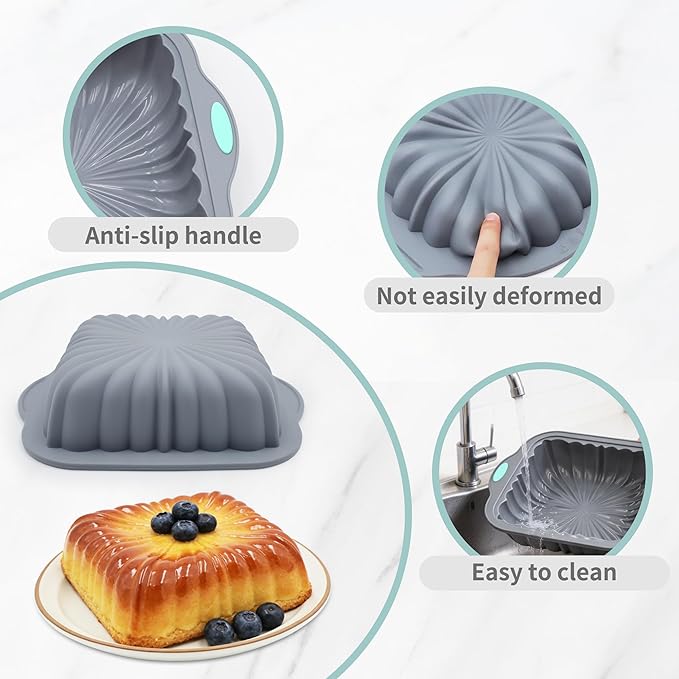 To encounter 44 Pieces Silicone Square Cake Pans Set, 3 Sizes Silicone Fluted Cake Pan with Reusable Baking Cups, Food Grade Baking Molds for Brownie, Bread, Muffin, Light Grey