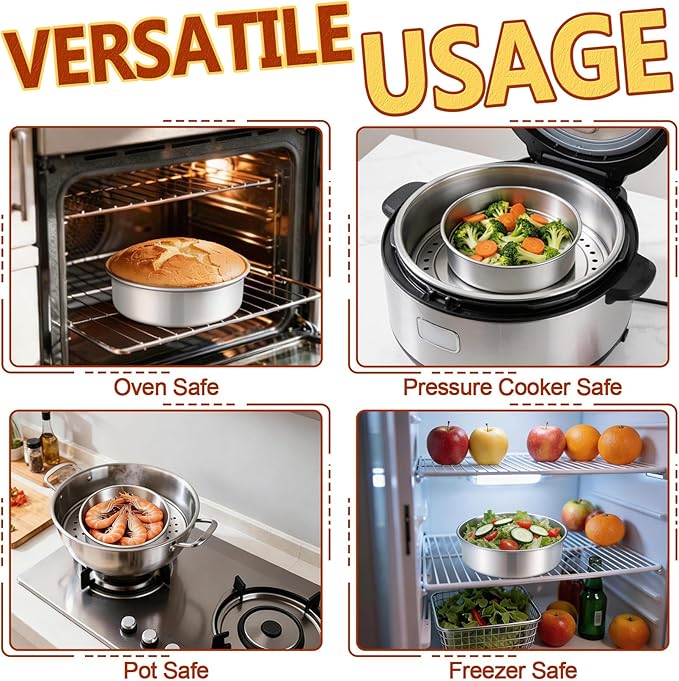 P&P CHEF 7 Inch Cake Pan Set of 3, 3 Pieces Round Layer Cake Baking Pans, Stainless Steel Smash Cake Tin Bakeware for Cooking Steaming, Nontoxic & Sturdy, Oven & Dishwasher Safe