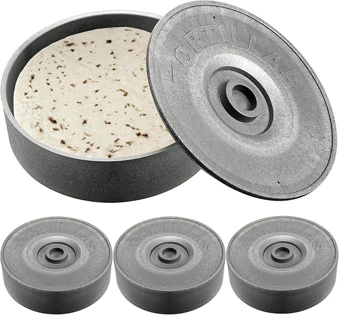 Sabary 4 Pcs Tortilla Warmer with Lid 8.5 x 2.4 Inch Robust Plastic Tortilla Holder Taco Keeper Pancake Waffles Food Container Microwave Save for Mexican Night Fiesta Party Home Restaurant Bar (Gray)